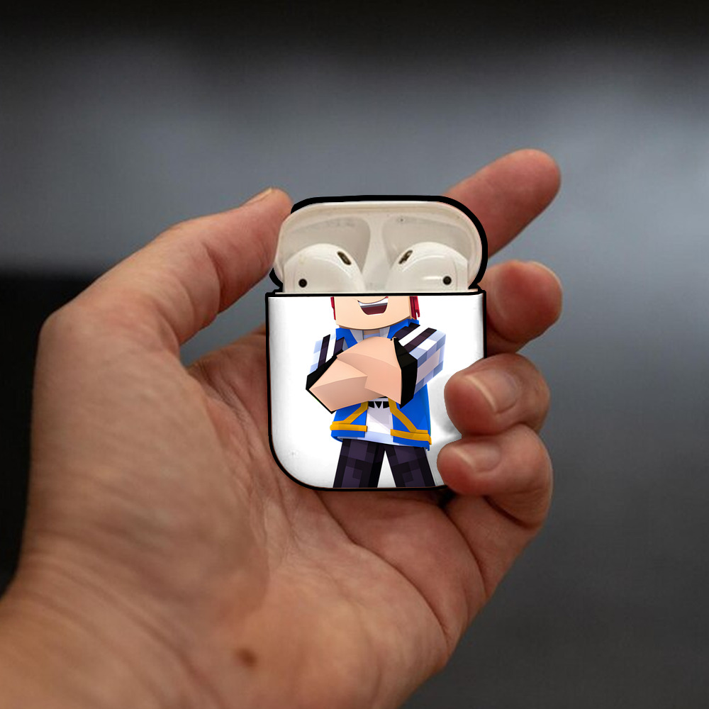 マインクラフト ブロックの世界 Minecraft MC Block world AirPods 第2世代保護ケース ハードシェル ブラック 耐衝撃・防指紋・カラビナ付き