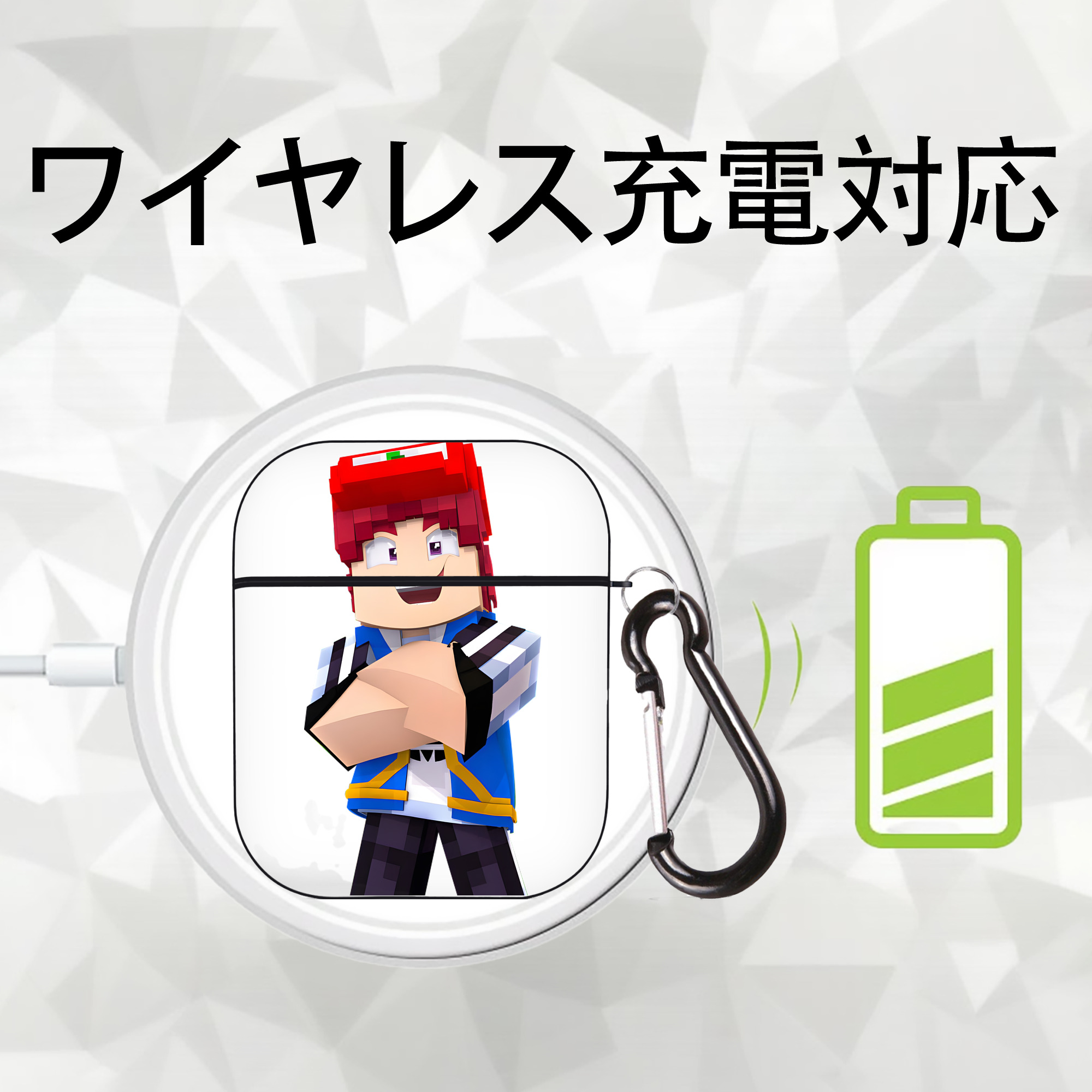 マインクラフト ブロックの世界 Minecraft MC Block world AirPods 第2世代保護ケース ハードシェル ブラック 耐衝撃・防指紋・カラビナ付き