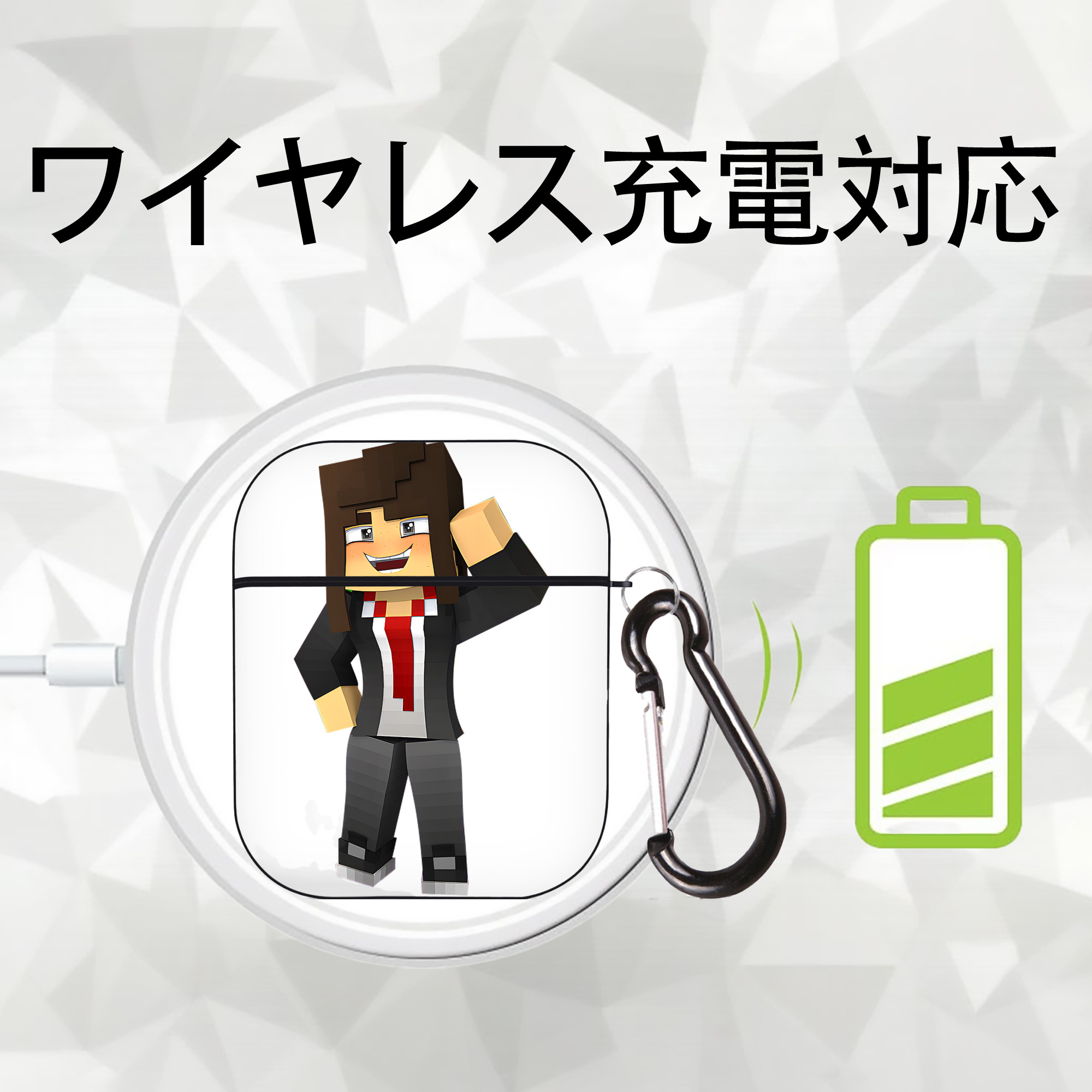 マインクラフト ブロックの世界 Minecraft MC Block world AirPods 第2世代保護ケース ハードシェル ブラック 耐衝撃・防指紋・カラビナ付き