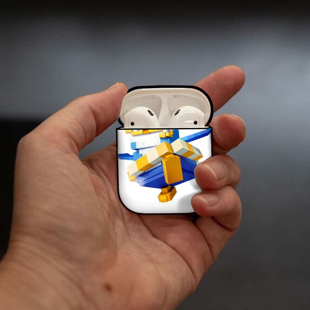 マインクラフト ブロックの世界 Minecraft MC Block world AirPods 第2世代保護ケース ハードシェル ブラック 耐衝撃・防指紋・カラビナ付き