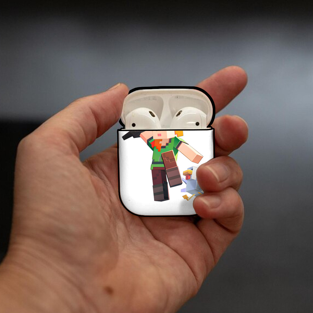 マインクラフト ブロックの世界 Minecraft MC Block world AirPods 第2世代保護ケース ハードシェル ブラック 耐衝撃・防指紋・カラビナ付き