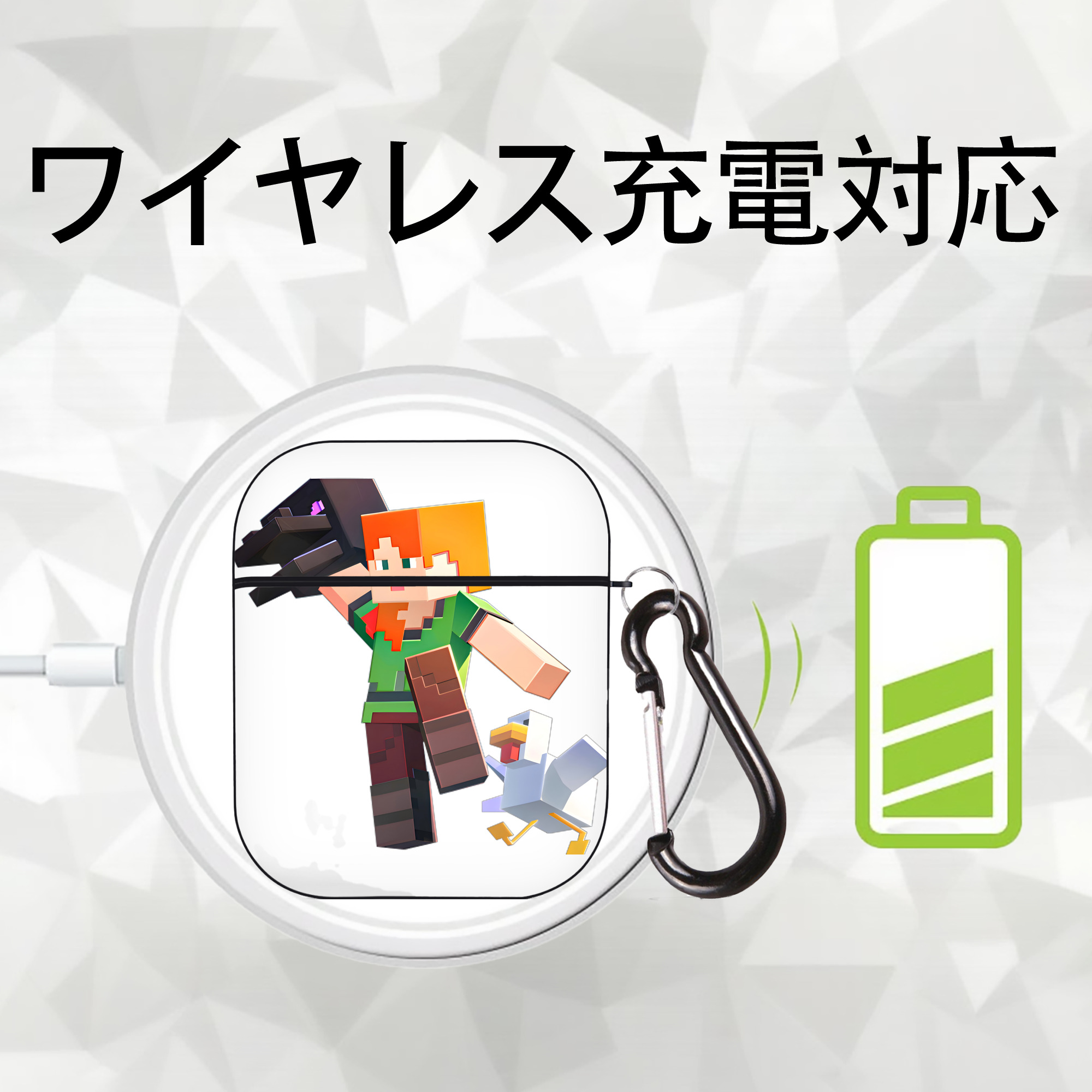 マインクラフト ブロックの世界 Minecraft MC Block world AirPods 第2世代保護ケース ハードシェル ブラック 耐衝撃・防指紋・カラビナ付き