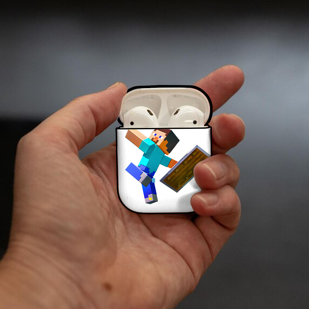 マインクラフト ブロックの世界 Minecraft MC Block world AirPods 第2世代保護ケース ハードシェル ブラック 耐衝撃・防指紋・カラビナ付き
