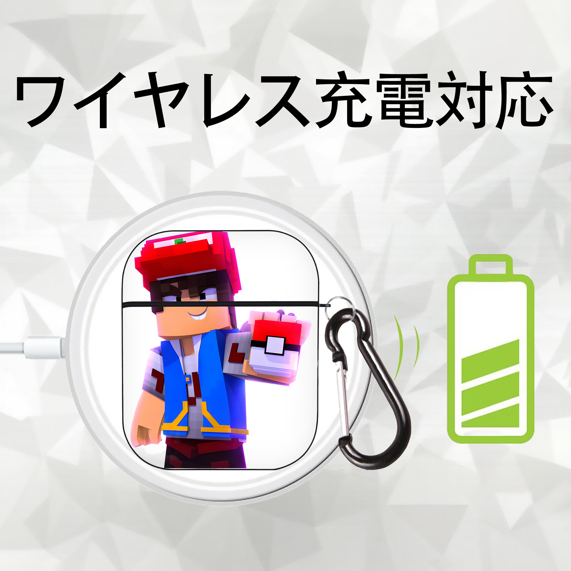 マインクラフト ブロックの世界 Minecraft MC Block world AirPods 第2世代保護ケース ハードシェル ブラック 耐衝撃・防指紋・カラビナ付き