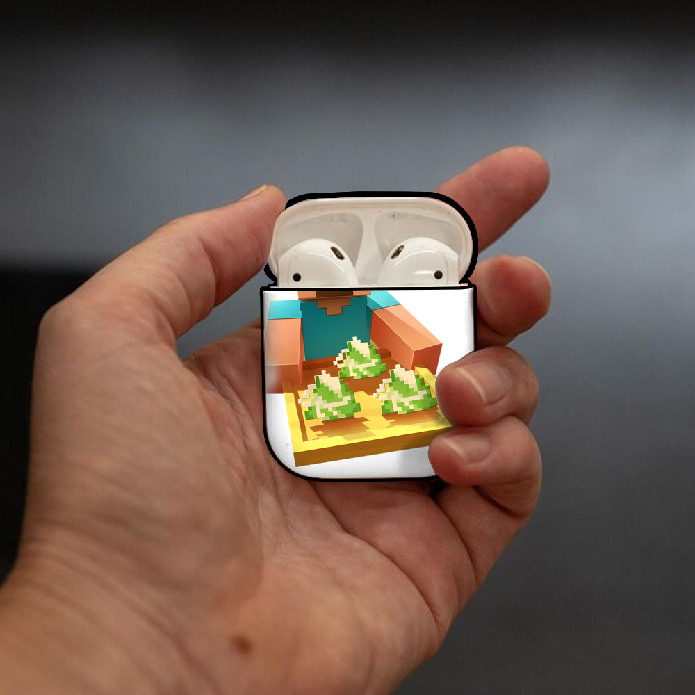 マインクラフト ブロックの世界 Minecraft MC Block world AirPods 第2世代保護ケース ハードシェル ブラック 耐衝撃・防指紋・カラビナ付き