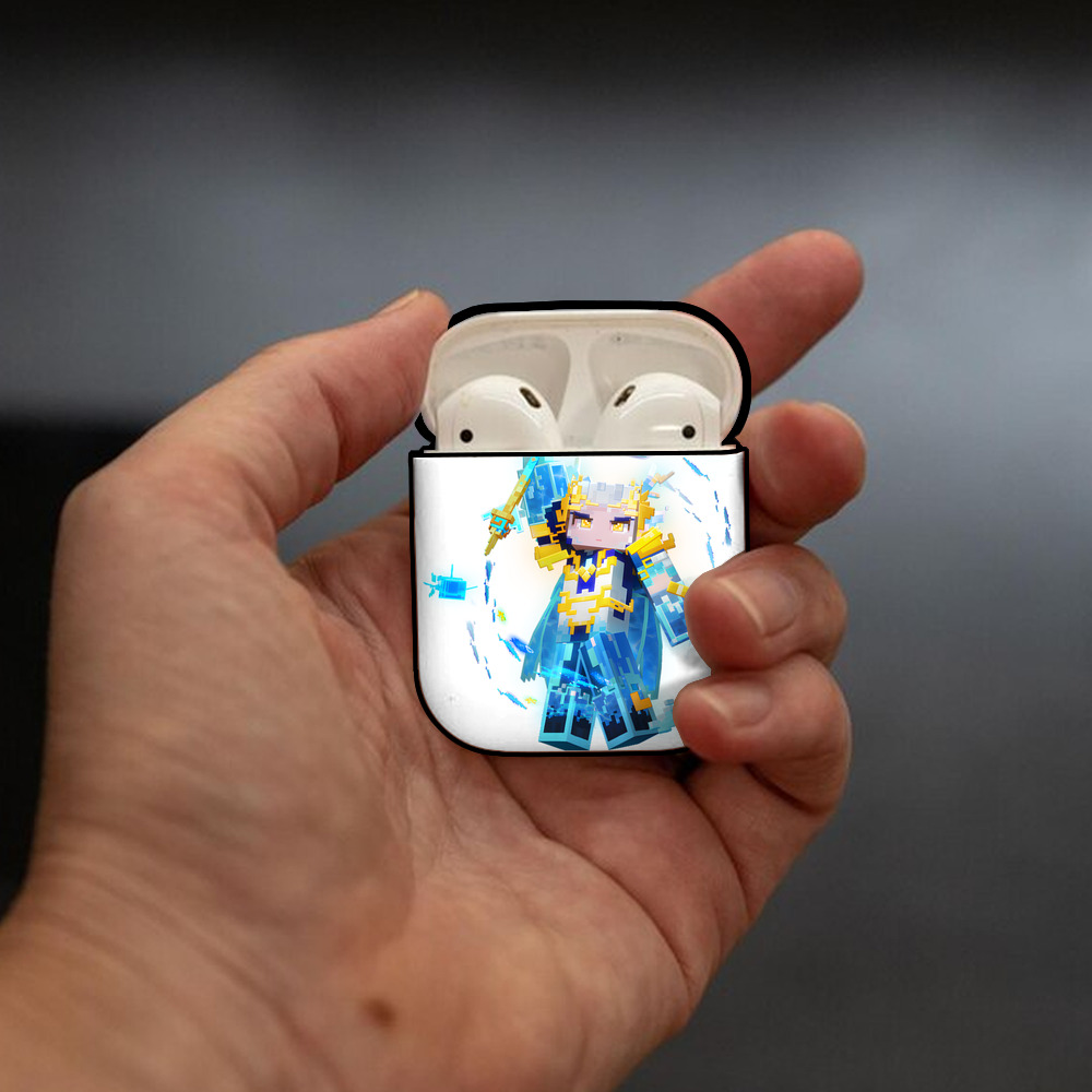 マインクラフト ブロックの世界 Minecraft MC Block world AirPods 第2世代保護ケース ハードシェル ブラック 耐衝撃・防指紋・カラビナ付き
