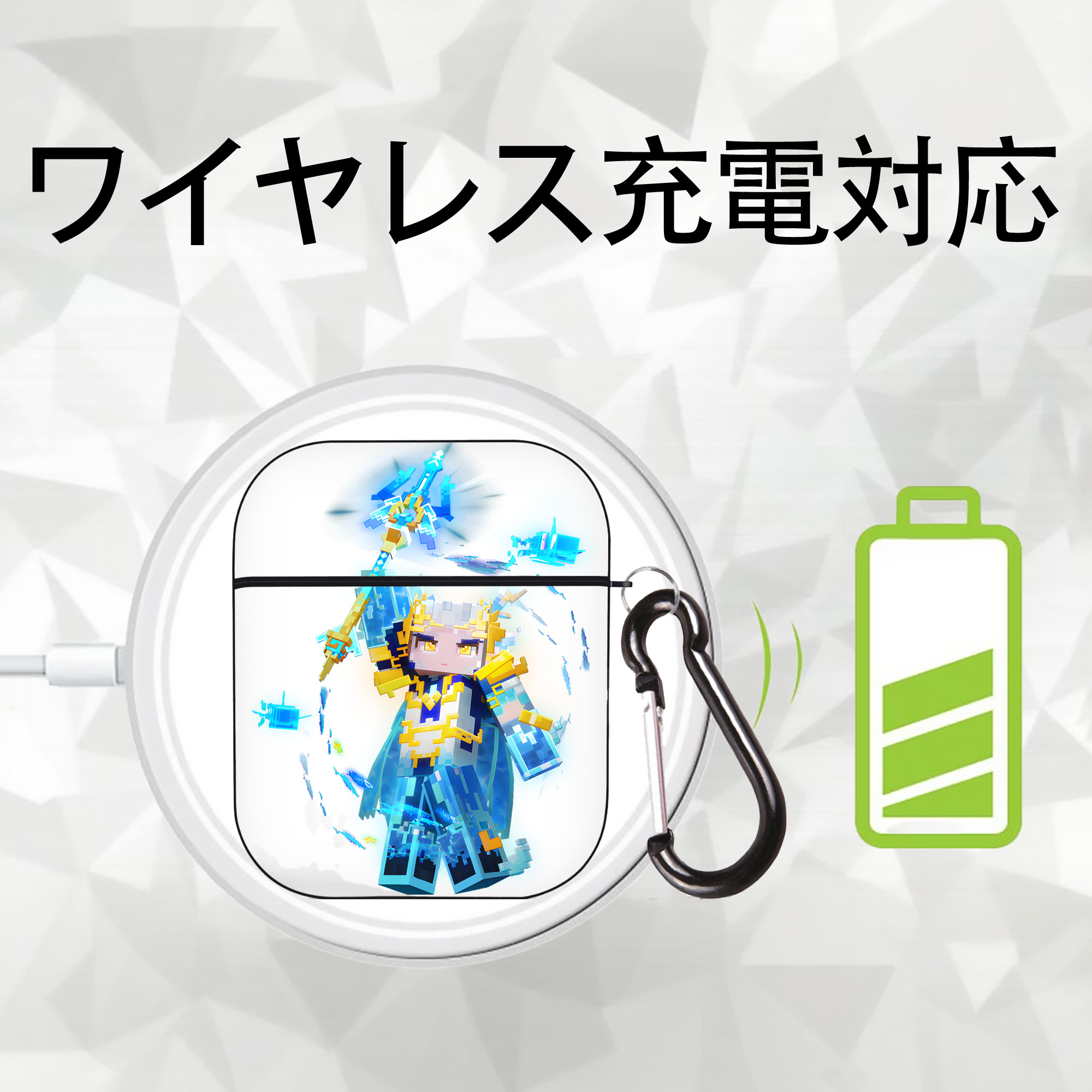 マインクラフト ブロックの世界 Minecraft MC Block world AirPods 第2世代保護ケース ハードシェル ブラック 耐衝撃・防指紋・カラビナ付き