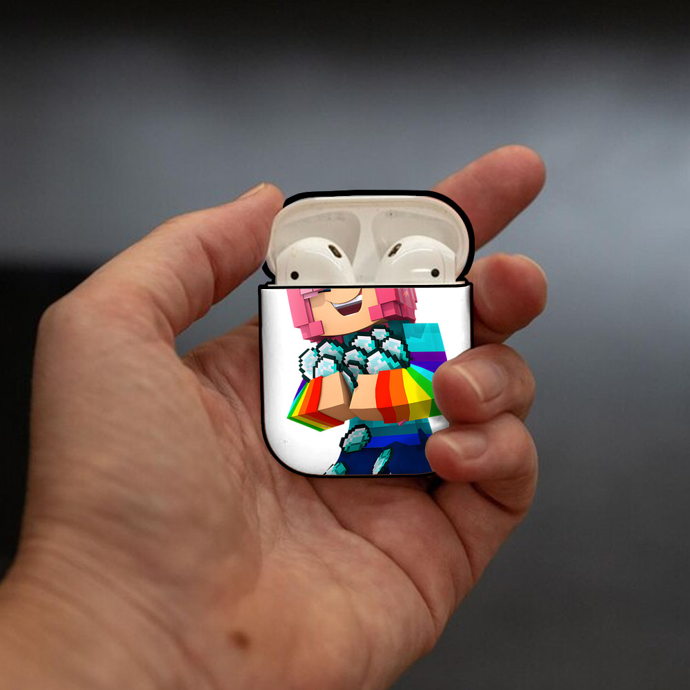 マインクラフト ブロックの世界 Minecraft MC Block world AirPods 第2世代保護ケース ハードシェル ブラック 耐衝撃・防指紋・カラビナ付き