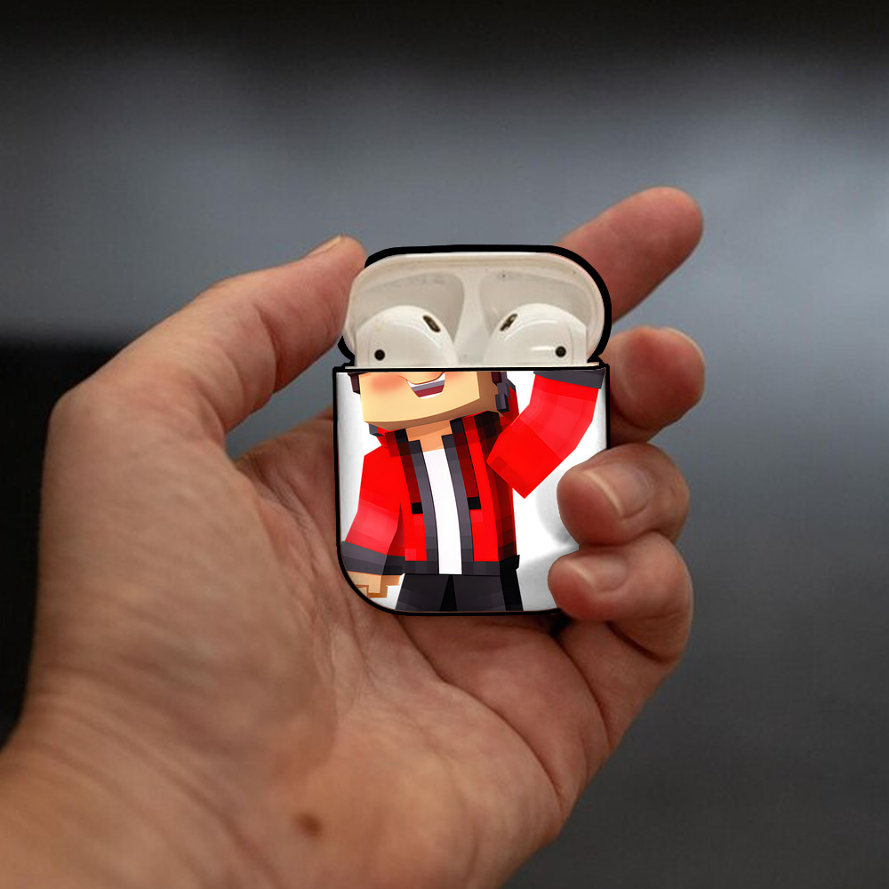 マインクラフト ブロックの世界 Minecraft MC Block world AirPods 第2世代保護ケース ハードシェル ブラック 耐衝撃・防指紋・カラビナ付き
