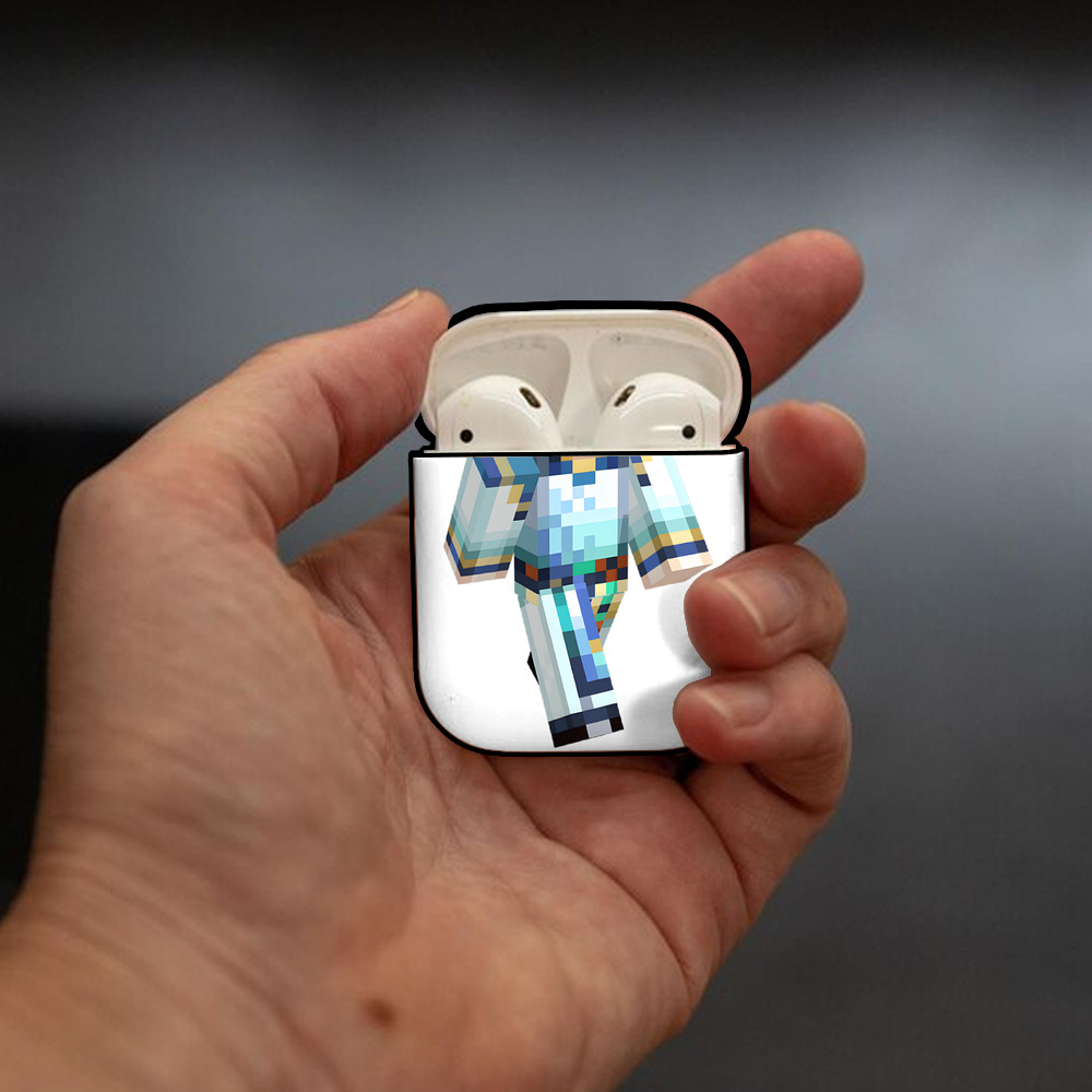 マインクラフト ブロックの世界 Minecraft MC Block world AirPods 第2世代保護ケース ハードシェル ブラック 耐衝撃・防指紋・カラビナ付き