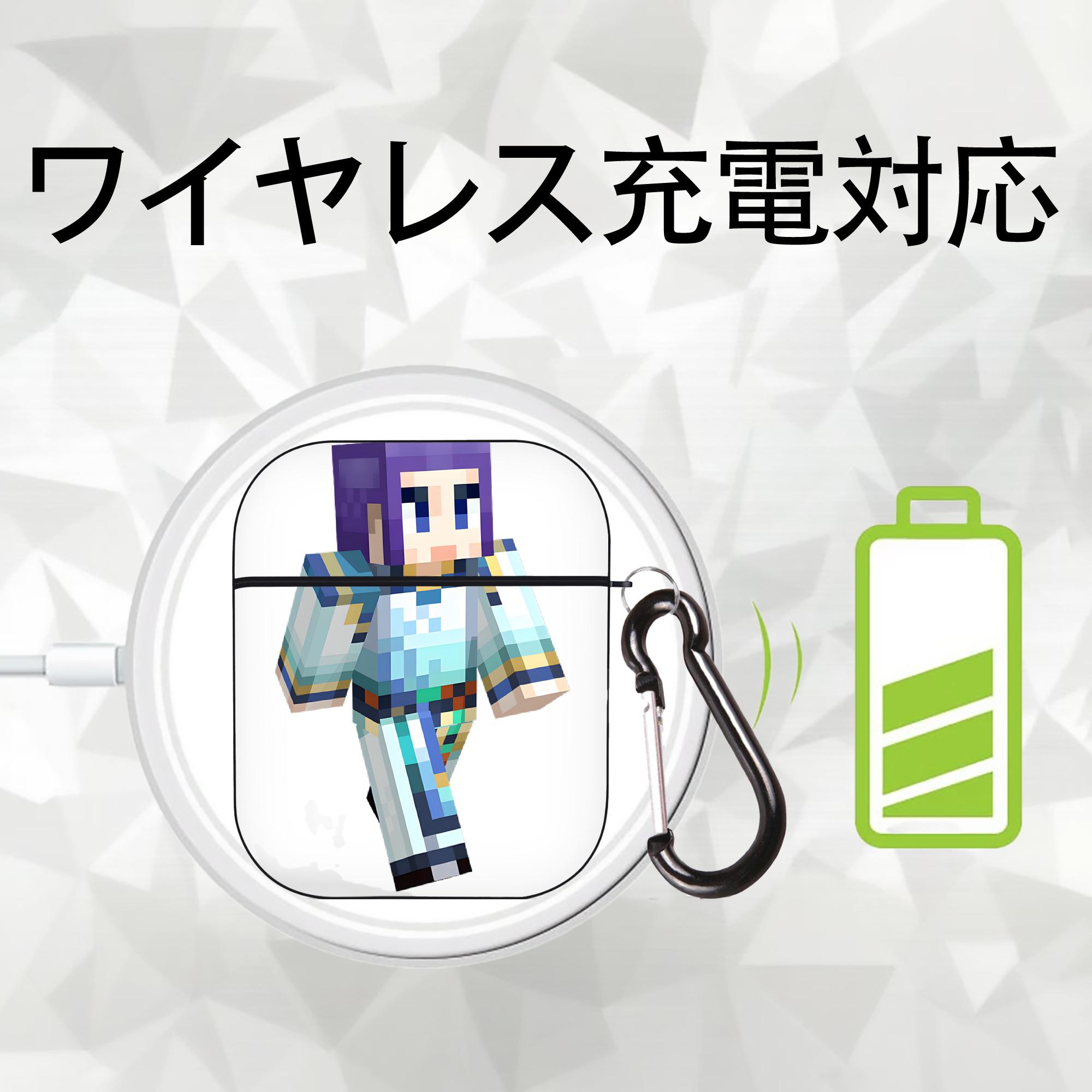マインクラフト ブロックの世界 Minecraft MC Block world AirPods 第2世代保護ケース ハードシェル ブラック 耐衝撃・防指紋・カラビナ付き