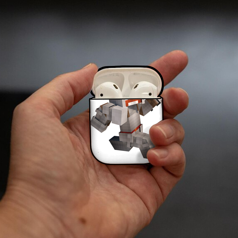 マインクラフト ブロックの世界 Minecraft MC Block world AirPods 第2世代保護ケース ハードシェル ブラック 耐衝撃・防指紋・カラビナ付き