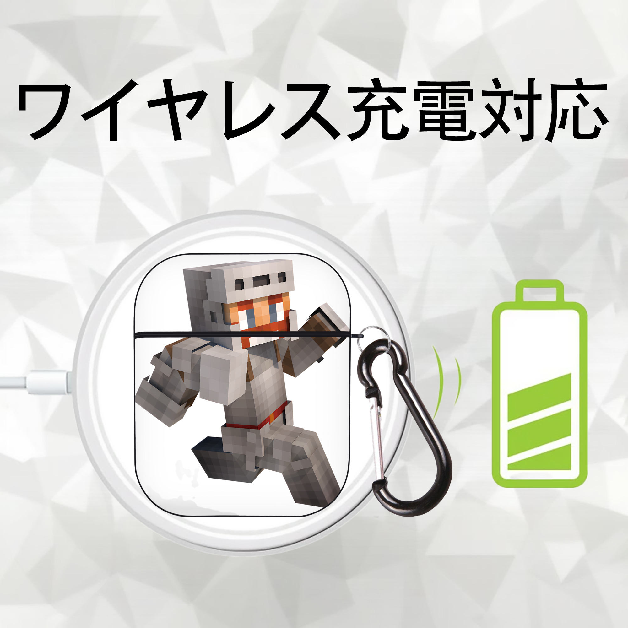 マインクラフト ブロックの世界 Minecraft MC Block world AirPods 第2世代保護ケース ハードシェル ブラック 耐衝撃・防指紋・カラビナ付き