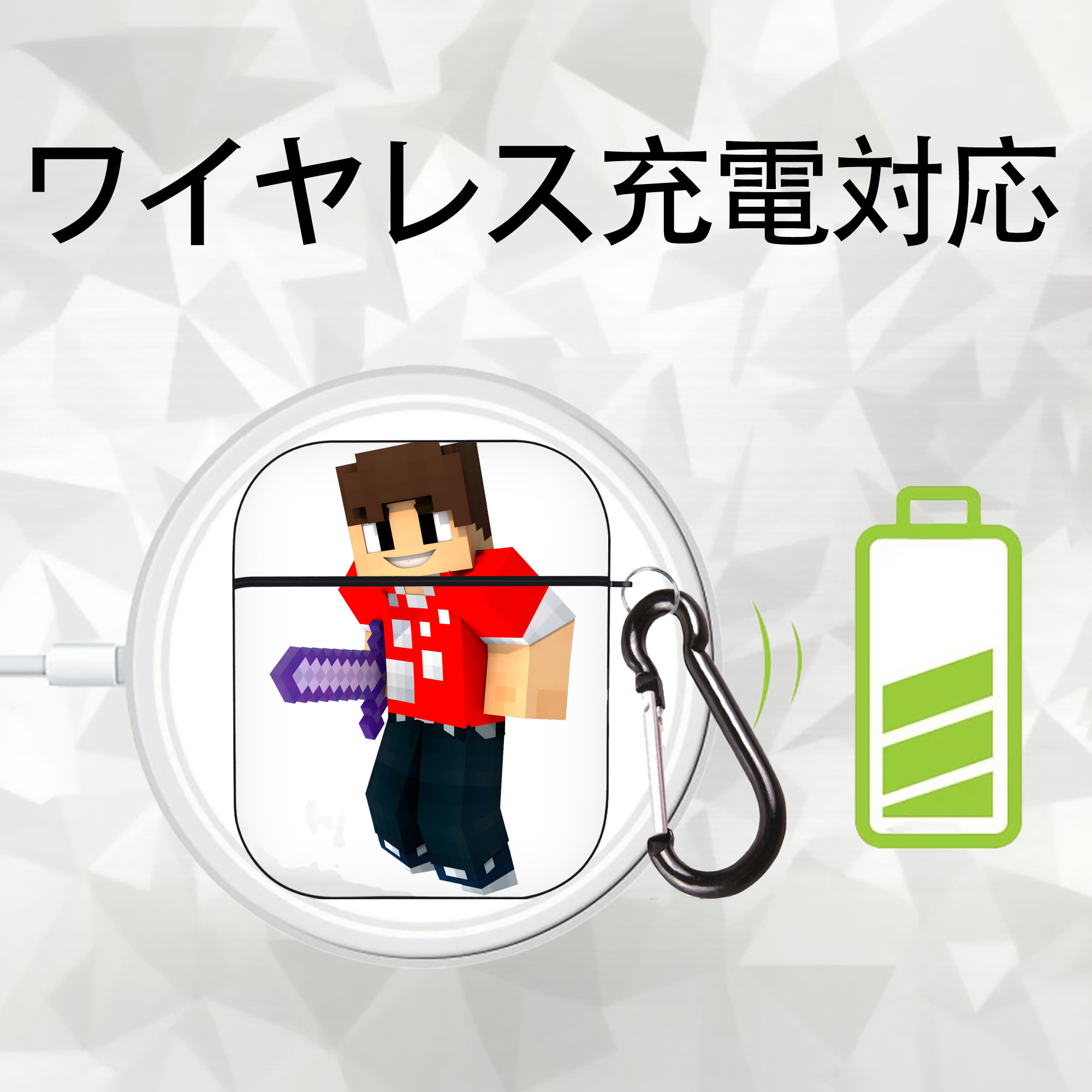 マインクラフト ブロックの世界 Minecraft MC Block world AirPods 第2世代保護ケース ハードシェル ブラック 耐衝撃・防指紋・カラビナ付き