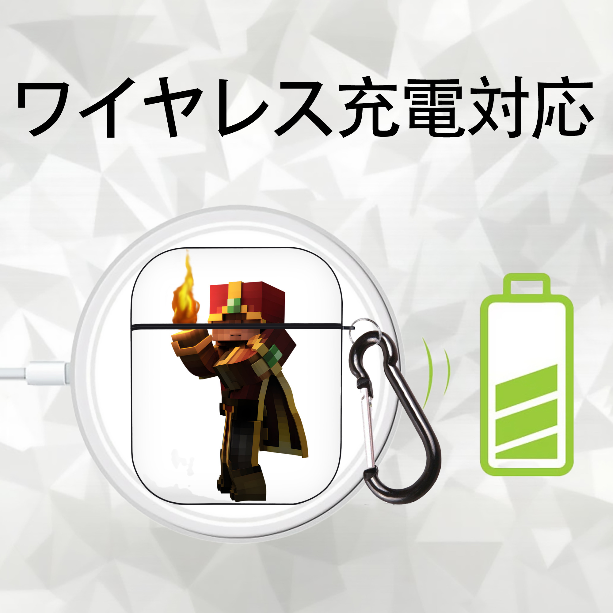 マインクラフト ブロックの世界 Minecraft MC Block world AirPods 第2世代保護ケース ハードシェル ブラック 耐衝撃・防指紋・カラビナ付き