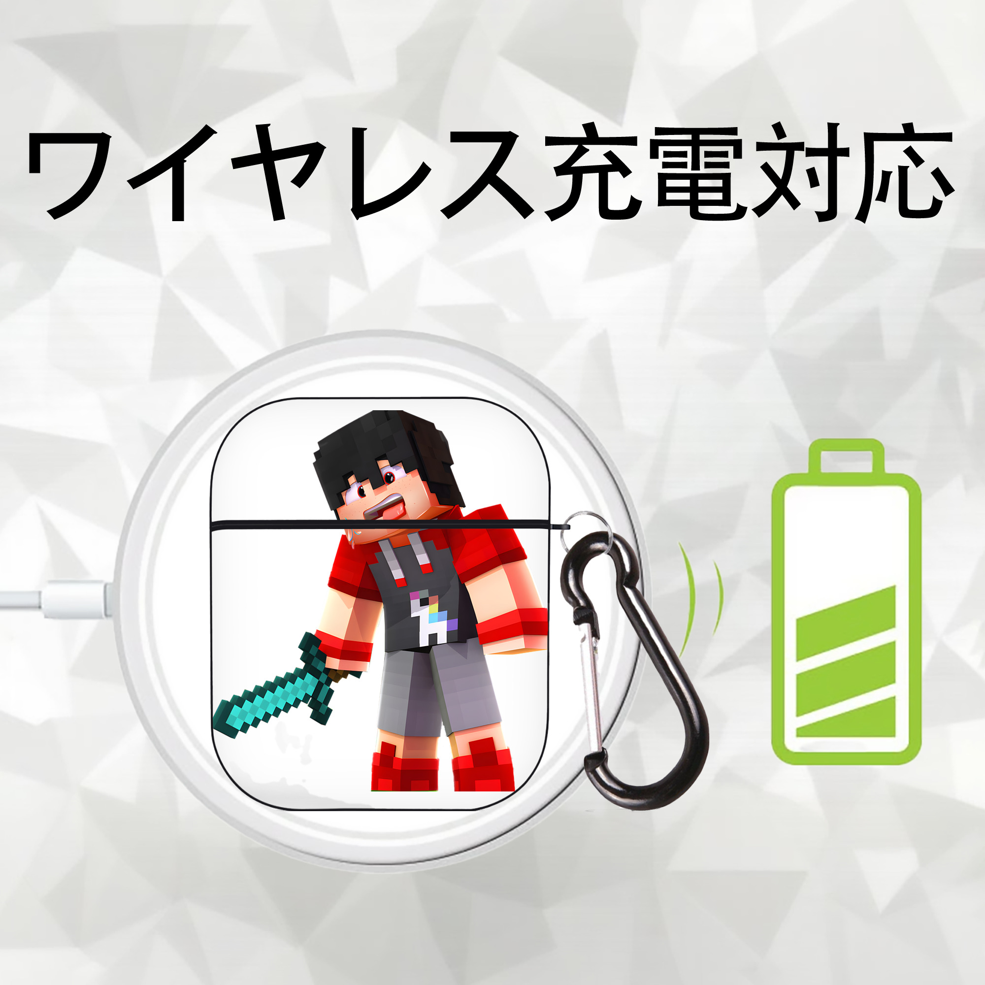 マインクラフト ブロックの世界 Minecraft MC Block world AirPods 第2世代保護ケース ハードシェル ブラック 耐衝撃・防指紋・カラビナ付き