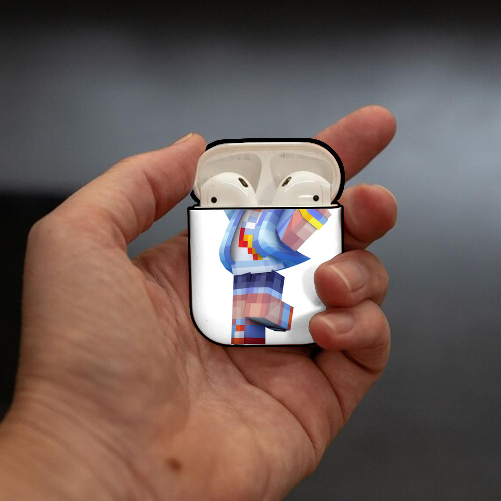 マインクラフト ブロックの世界 Minecraft MC Block world AirPods 第2世代保護ケース ハードシェル ブラック 耐衝撃・防指紋・カラビナ付き