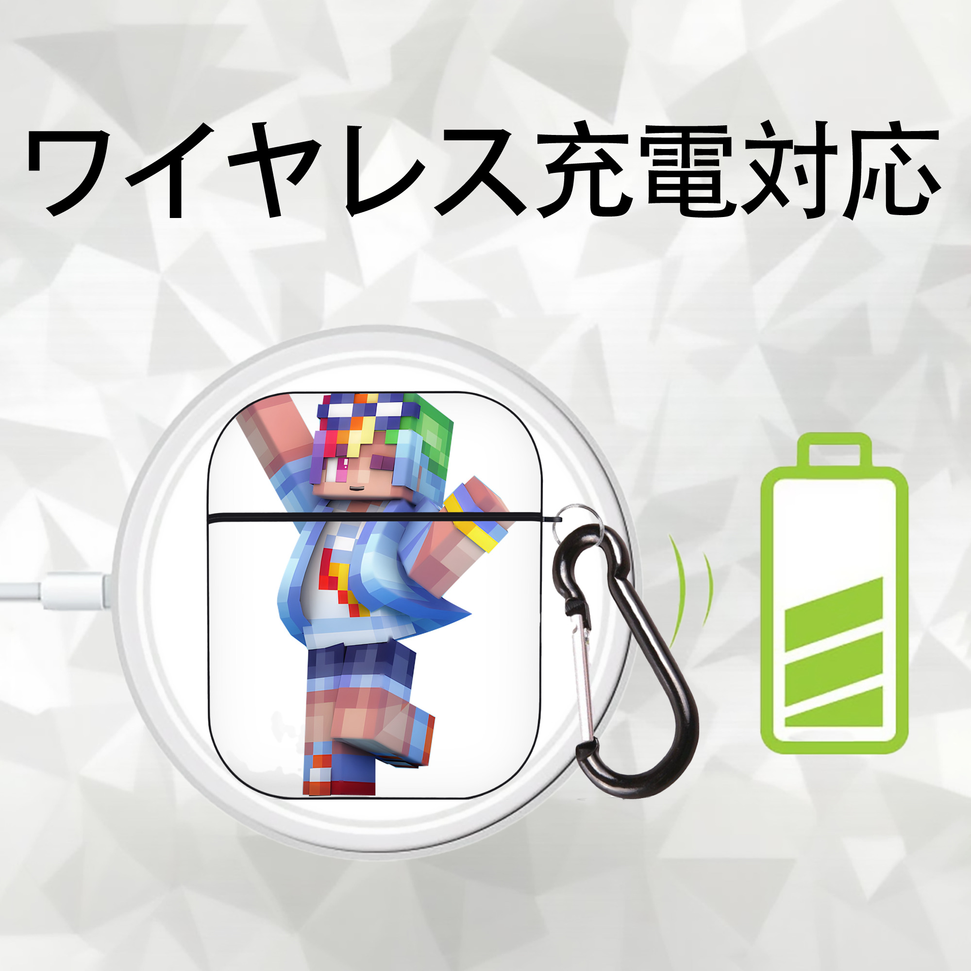 マインクラフト ブロックの世界 Minecraft MC Block world AirPods 第2世代保護ケース ハードシェル ブラック 耐衝撃・防指紋・カラビナ付き