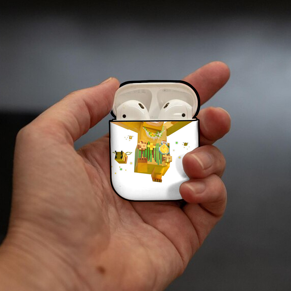 マインクラフト ブロックの世界 Minecraft MC Block world AirPods 第2世代保護ケース ハードシェル ブラック 耐衝撃・防指紋・カラビナ付き