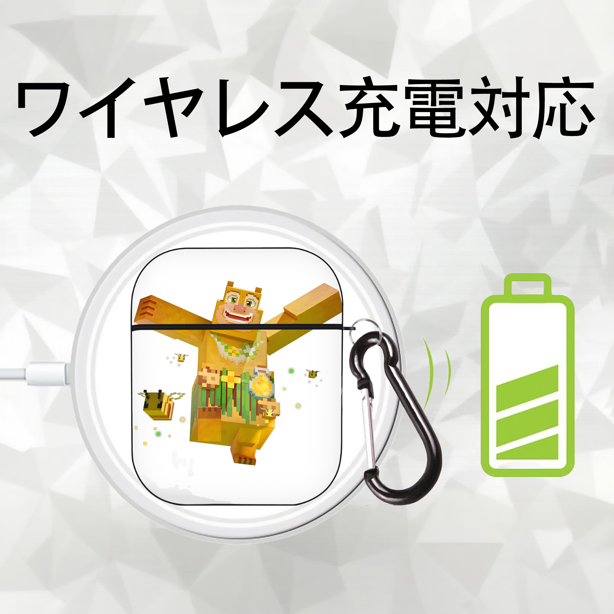 マインクラフト ブロックの世界 Minecraft MC Block world AirPods 第2世代保護ケース ハードシェル ブラック 耐衝撃・防指紋・カラビナ付き