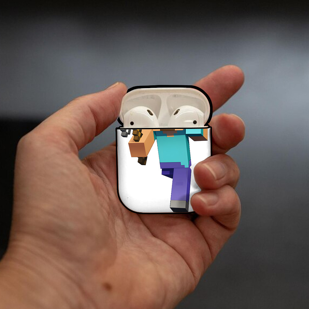マインクラフト ブロックの世界 Minecraft MC Block world AirPods 第2世代保護ケース ハードシェル ブラック 耐衝撃・防指紋・カラビナ付き