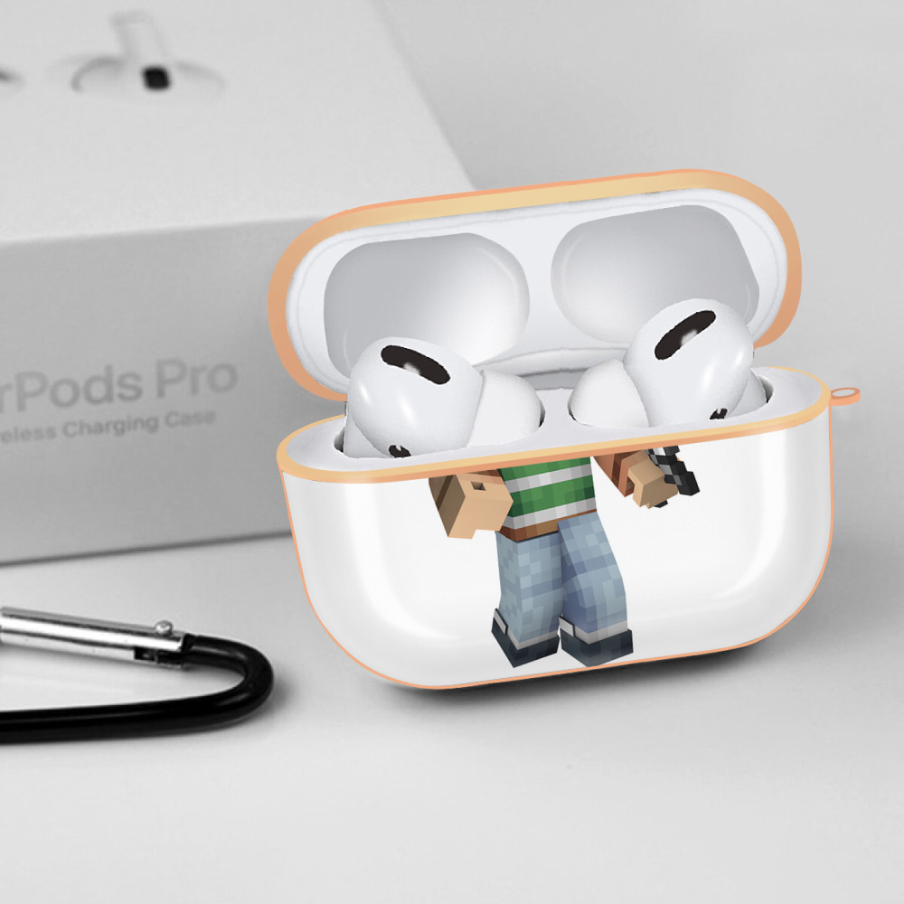 マインクラフト ブロックの世界 Minecraft MC Block world 【AirPods Pro用】ハードシェル保護ケース｜耐衝撃・防指紋・カラビナ付き商品仕様