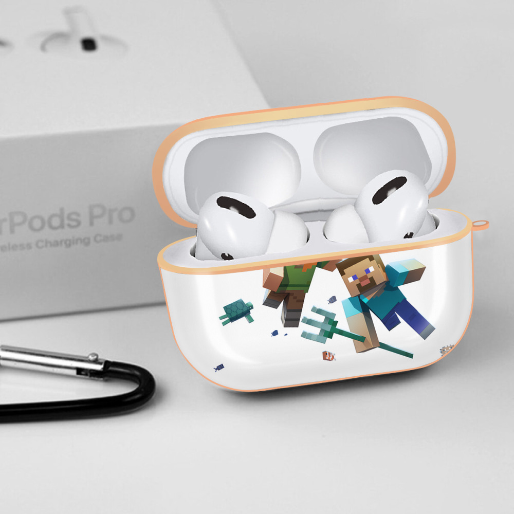 マインクラフト ブロックの世界 Minecraft MC Block world 【AirPods Pro用】ハードシェル保護ケース｜耐衝撃・防指紋・カラビナ付き商品仕様