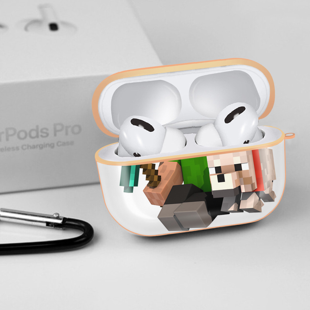 マインクラフト ブロックの世界 Minecraft MC Block world 【AirPods Pro用】ハードシェル保護ケース｜耐衝撃・防指紋・カラビナ付き商品仕様