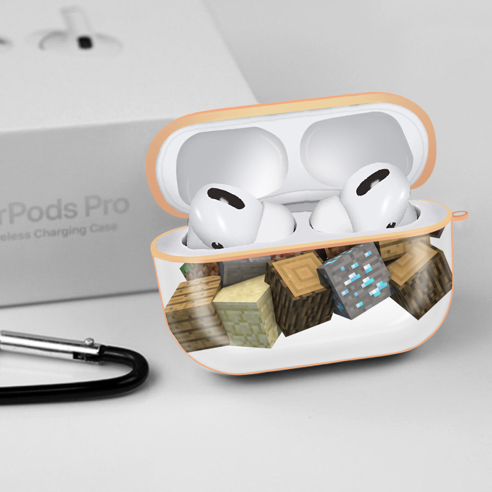 マインクラフト ブロックの世界 Minecraft MC Block world 【AirPods Pro用】ハードシェル保護ケース｜耐衝撃・防指紋・カラビナ付き商品仕様