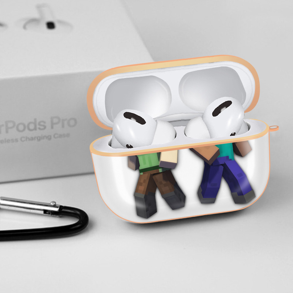 マインクラフト ブロックの世界 Minecraft MC Block world 【AirPods Pro用】ハードシェル保護ケース｜耐衝撃・防指紋・カラビナ付き商品仕様
