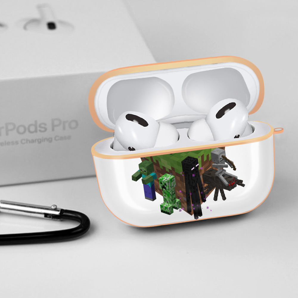 マインクラフト ブロックの世界 Minecraft MC Block world 【AirPods Pro用】ハードシェル保護ケース｜耐衝撃・防指紋・カラビナ付き商品仕様