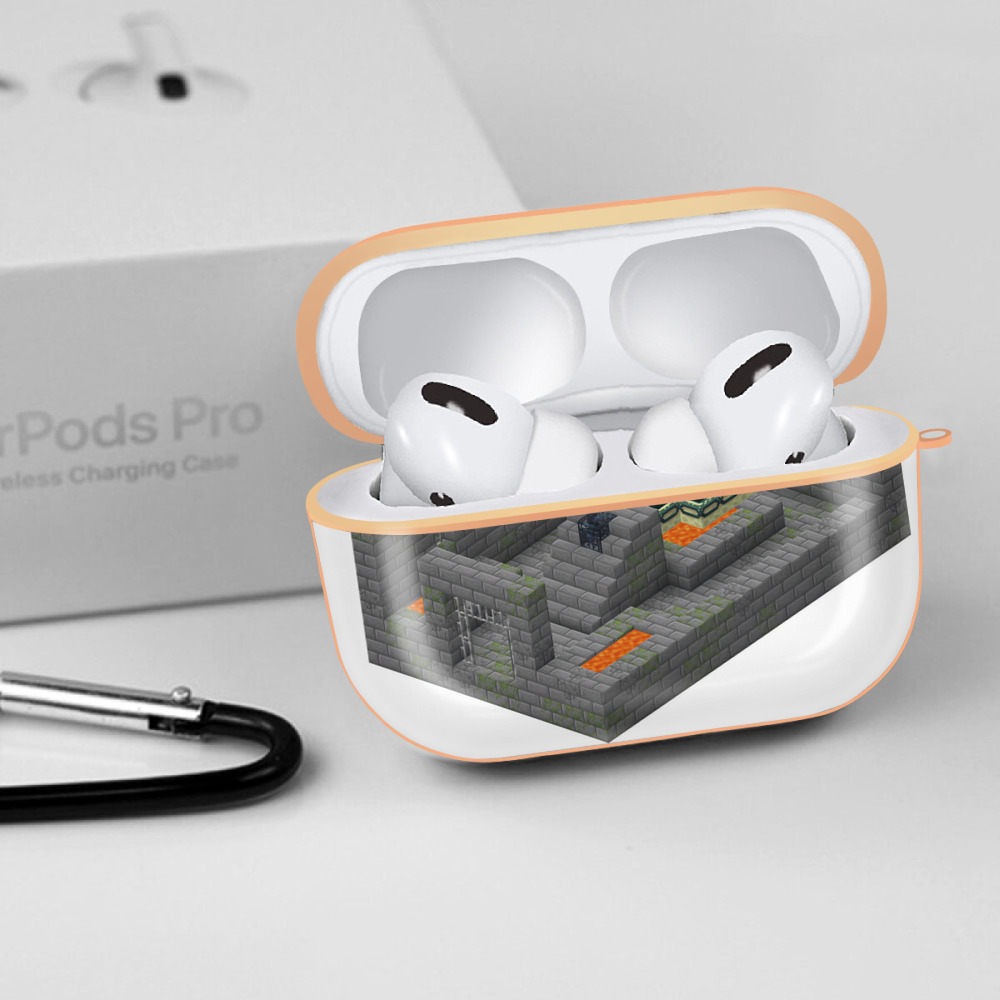 マインクラフト ブロックの世界 Minecraft MC Block world 【AirPods Pro用】ハードシェル保護ケース｜耐衝撃・防指紋・カラビナ付き商品仕様