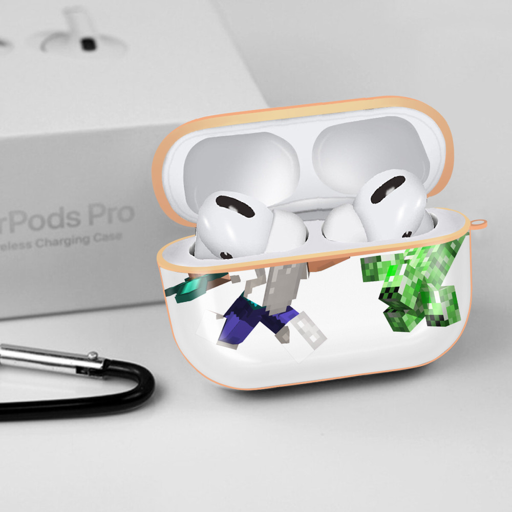 マインクラフト ブロックの世界 Minecraft MC Block world 【AirPods Pro用】ハードシェル保護ケース｜耐衝撃・防指紋・カラビナ付き商品仕様