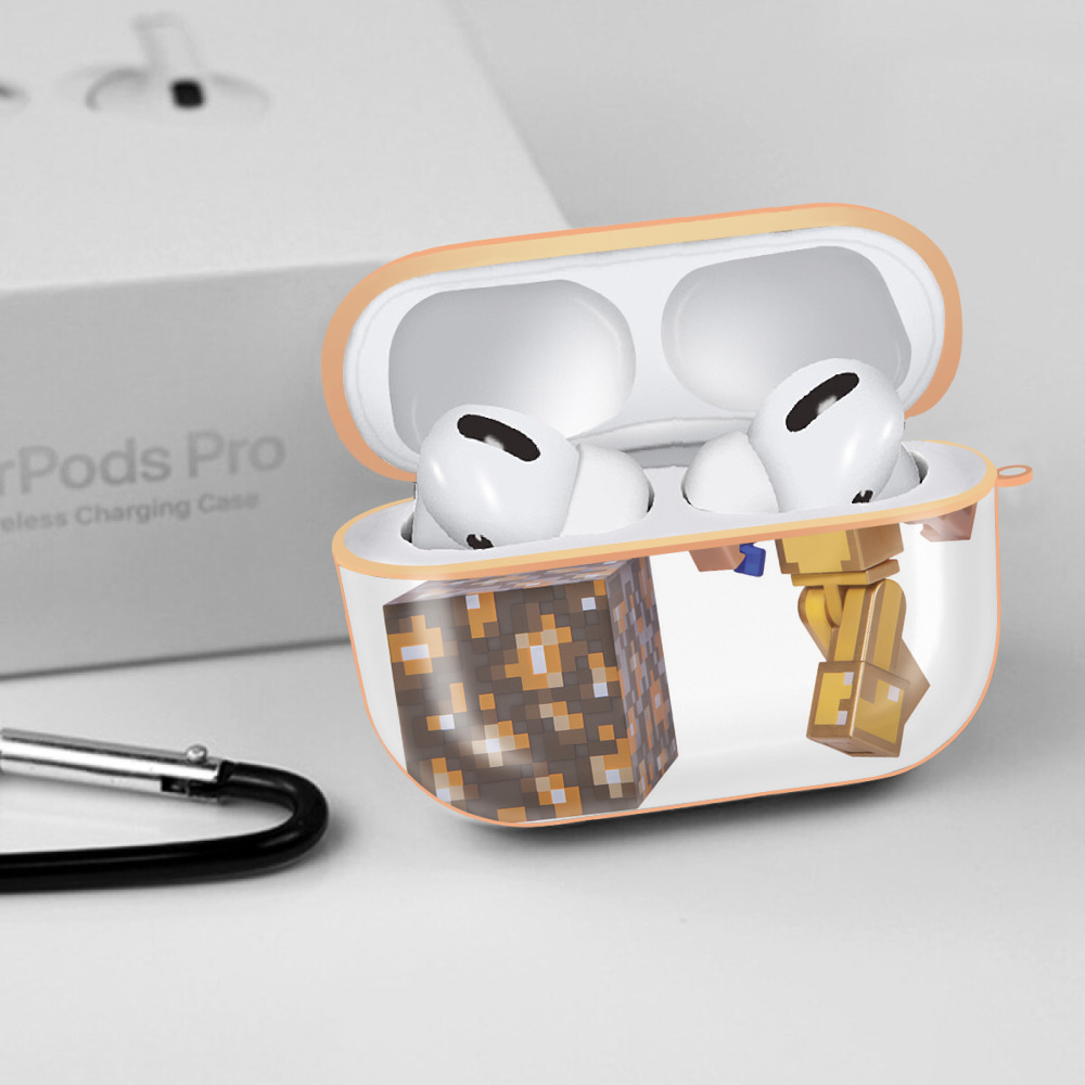 マインクラフト ブロックの世界 Minecraft MC Block world 【AirPods Pro用】ハードシェル保護ケース｜耐衝撃・防指紋・カラビナ付き商品仕様