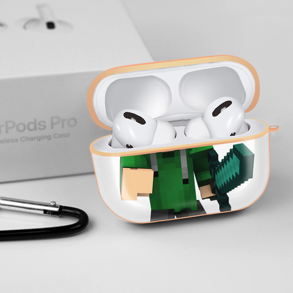 マインクラフト ブロックの世界 Minecraft MC Block world 【AirPods Pro用】ハードシェル保護ケース｜耐衝撃・防指紋・カラビナ付き商品仕様