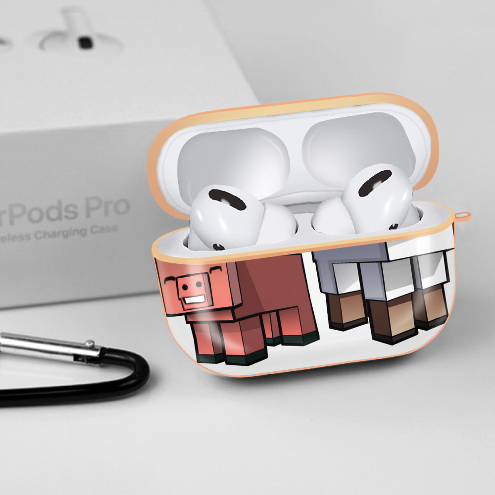 マインクラフト ブロックの世界 Minecraft MC Block world 【AirPods Pro用】ハードシェル保護ケース｜耐衝撃・防指紋・カラビナ付き商品仕様