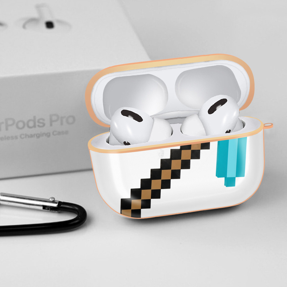 マインクラフト ブロックの世界 Minecraft MC Block world 【AirPods Pro用】ハードシェル保護ケース｜耐衝撃・防指紋・カラビナ付き商品仕様