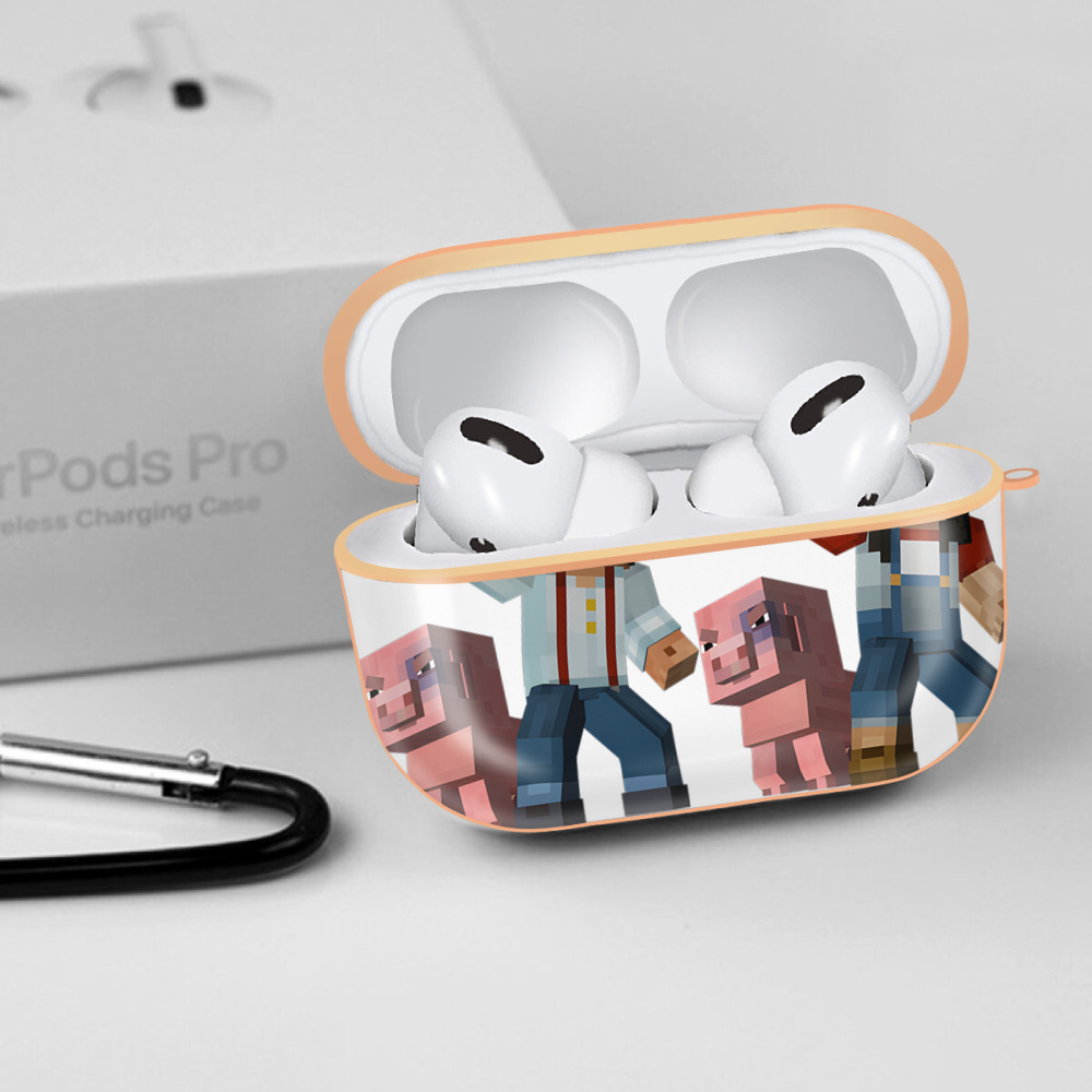 マインクラフト ブロックの世界 Minecraft MC Block world 【AirPods Pro用】ハードシェル保護ケース｜耐衝撃・防指紋・カラビナ付き商品仕様