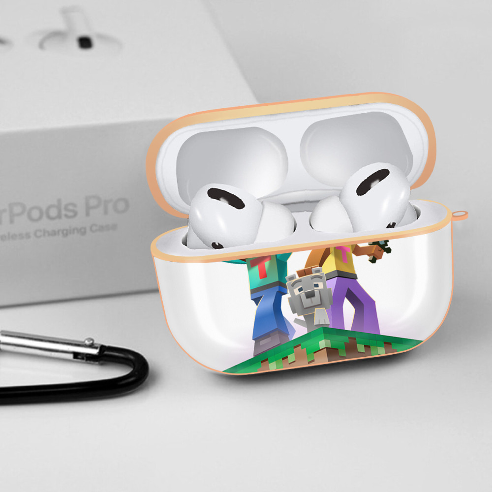 マインクラフト ブロックの世界 Minecraft MC Block world 【AirPods Pro用】ハードシェル保護ケース｜耐衝撃・防指紋・カラビナ付き商品仕様