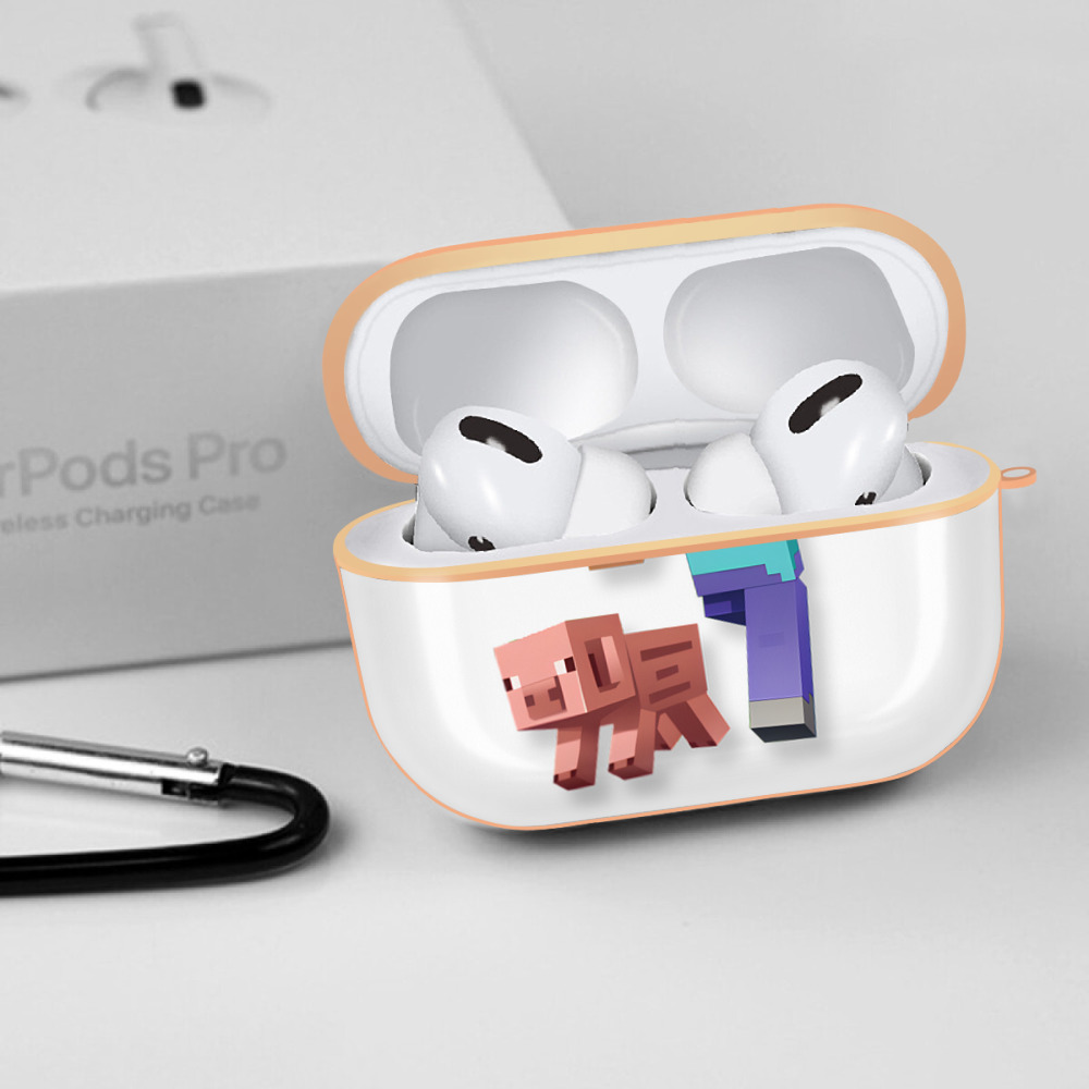 マインクラフト ブロックの世界 Minecraft MC Block world 【AirPods Pro用】ハードシェル保護ケース｜耐衝撃・防指紋・カラビナ付き商品仕様