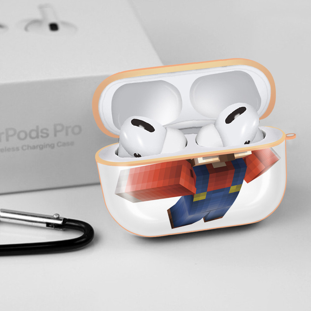 マインクラフト ブロックの世界 Minecraft MC Block world 【AirPods Pro用】ハードシェル保護ケース｜耐衝撃・防指紋・カラビナ付き商品仕様