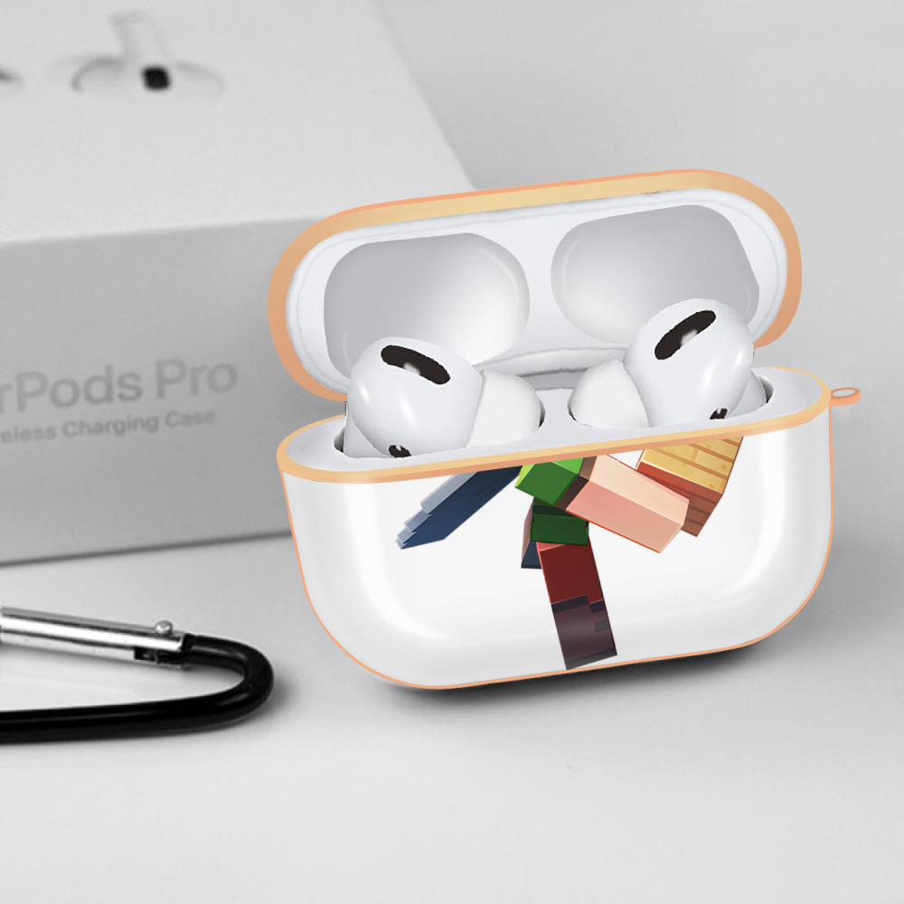 マインクラフト ブロックの世界 Minecraft MC Block world 【AirPods Pro用】ハードシェル保護ケース｜耐衝撃・防指紋・カラビナ付き商品仕様